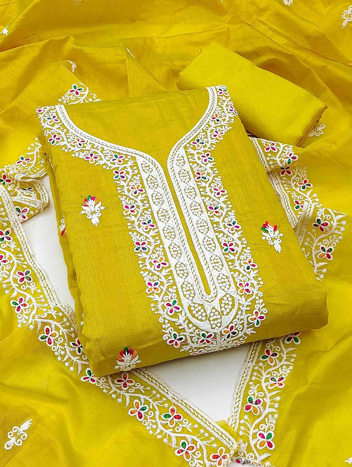 women solid with work unstitched suit set