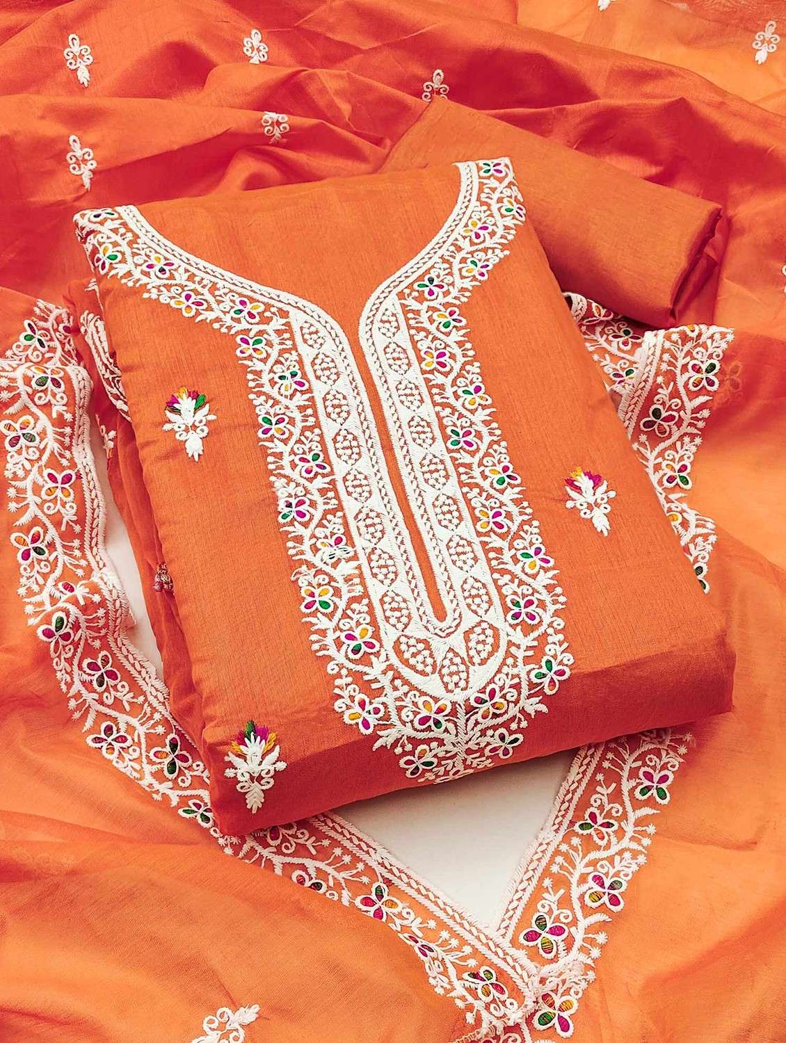 women solid with work unstitched suit set