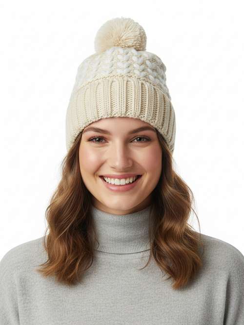 women self design winter cap - 22141267 -  Standard Image - 0