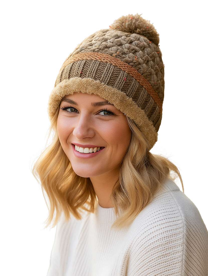 women self design winter cap - 22141292 -  Zoom Image - 0