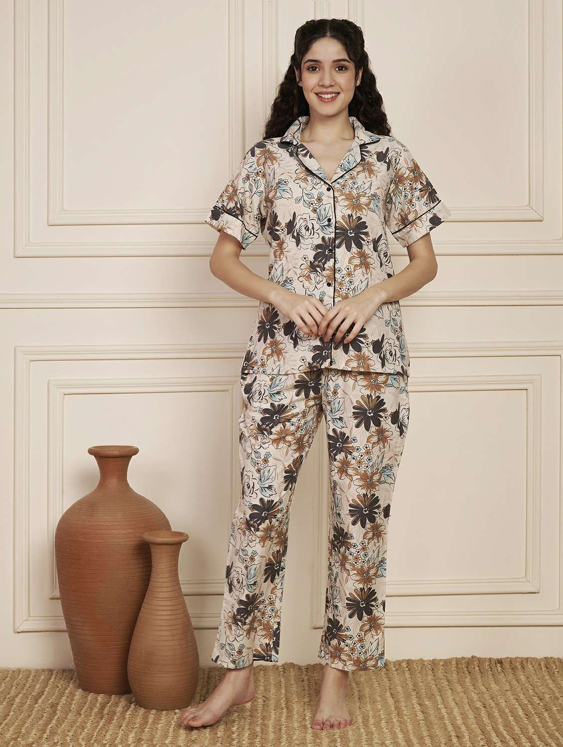 women printed nightwear pyjama set