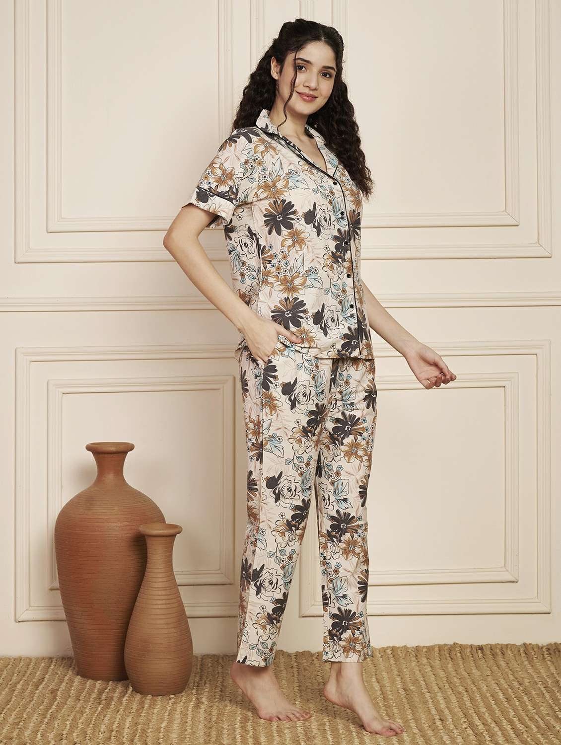 women printed nightwear pyjama set - 22141311 -  Standard Image - 3