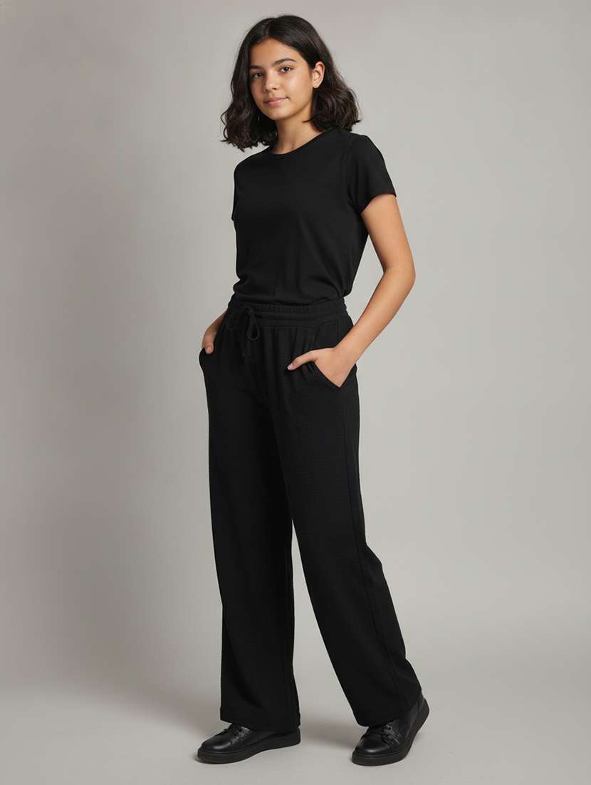 girls solid mid rise chinos trouser