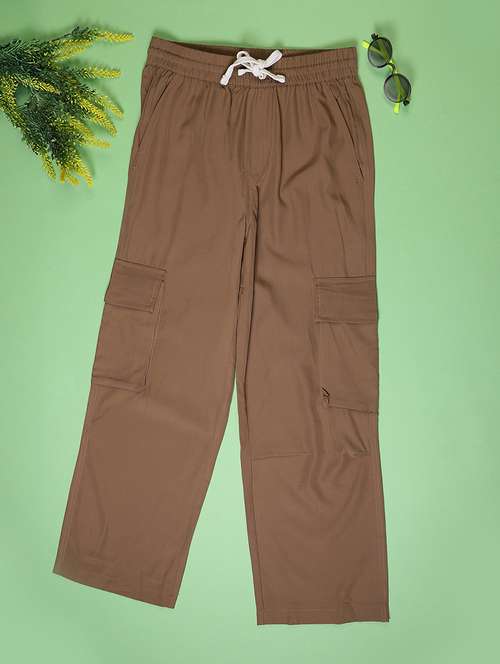 girls solid mid rise cargo - 22141325 - Standard Image - 0