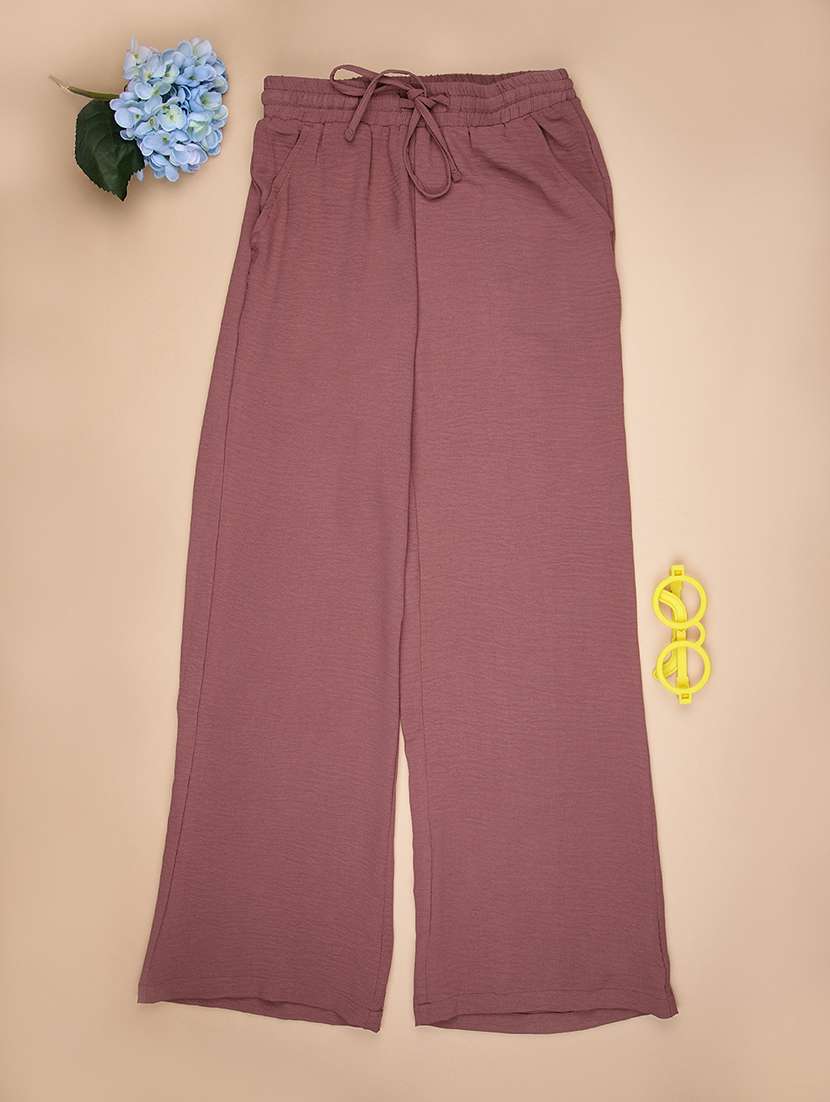 girls solid mid rise straight trouser