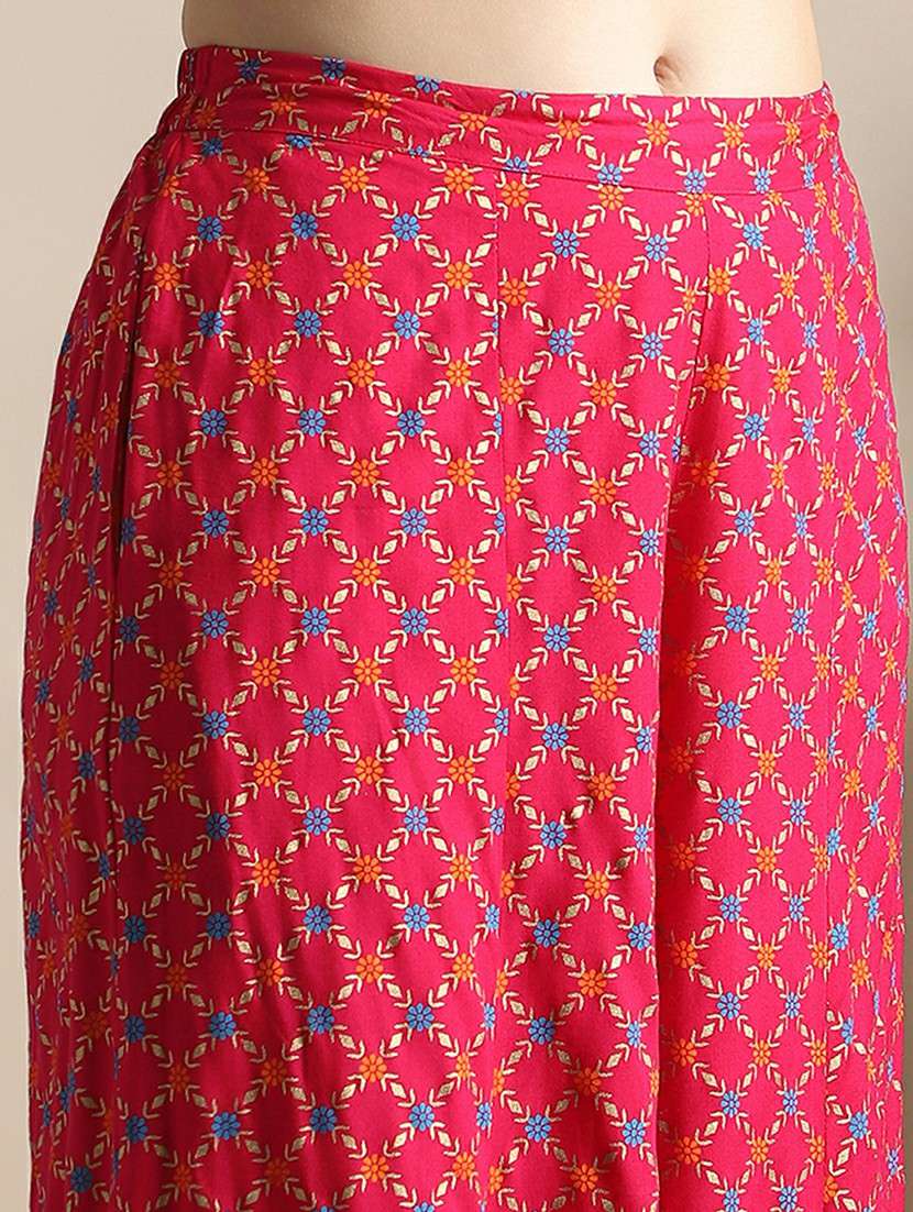 globus women coin detail tie-up shoulder straps embroidered yoke foil print front slit a-line kurta & palazzos - 22141344 -  Standard Image - 5