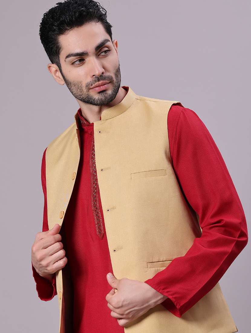 men solid mandarin neck regular fit nehru jacket