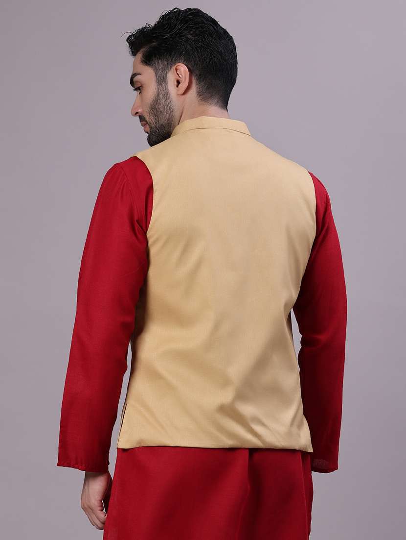 men solid mandarin neck regular fit nehru jacket - 22141349 -  Standard Image - 3