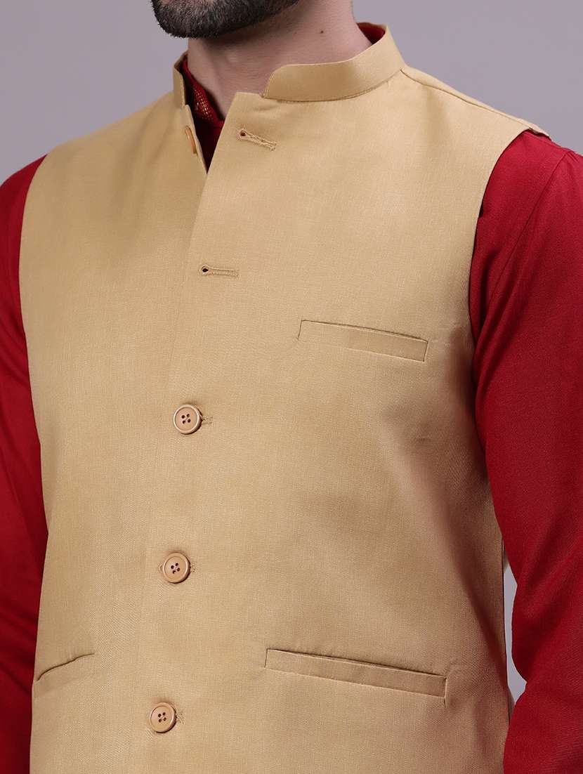 men solid mandarin neck regular fit nehru jacket - 22141349 -  Standard Image - 5