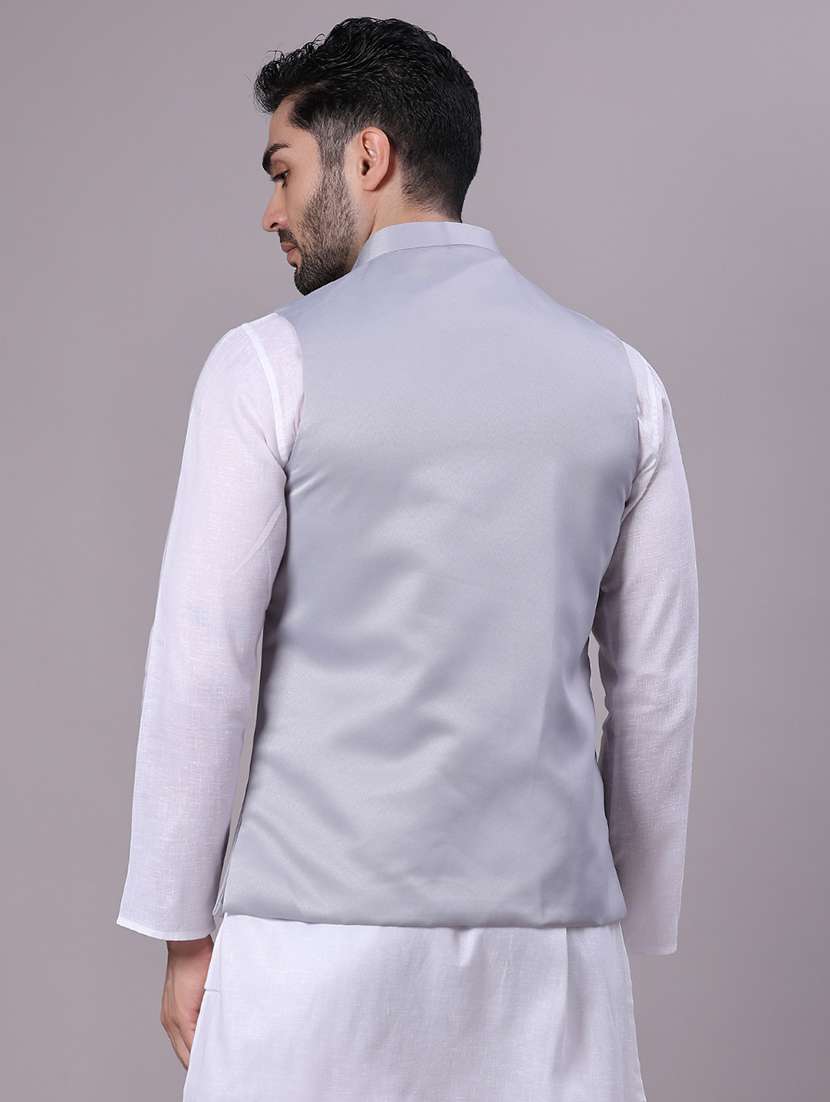men solid mandarin neck regular fit nehru jacket - 22141350 -  Standard Image - 3