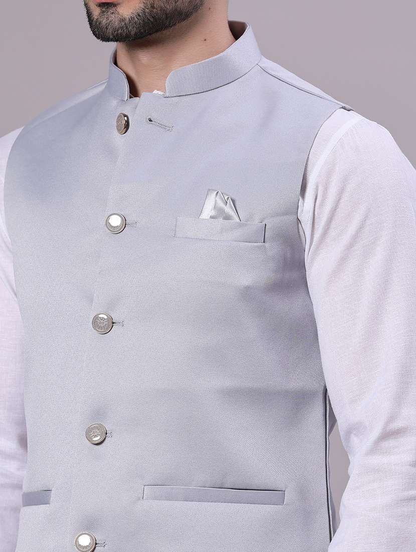 men solid mandarin neck regular fit nehru jacket - 22141350 -  Standard Image - 5