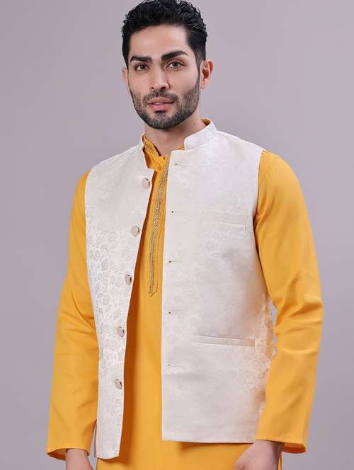 men self design mandarin neck regular fit nehru jacket - 22141351 -  Standard Image - 0