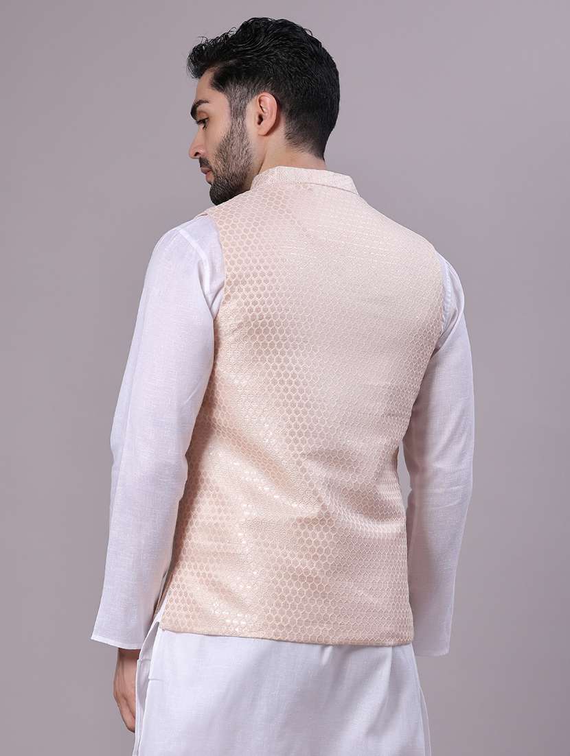 men self design mandarin neck regular fit nehru jacket - 22141352 -  Standard Image - 3