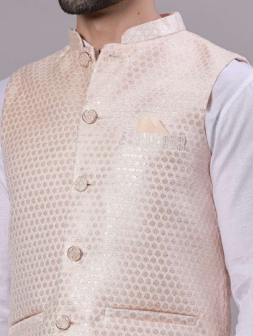 men self design mandarin neck regular fit nehru jacket - 22141352 -  Standard Image - 5