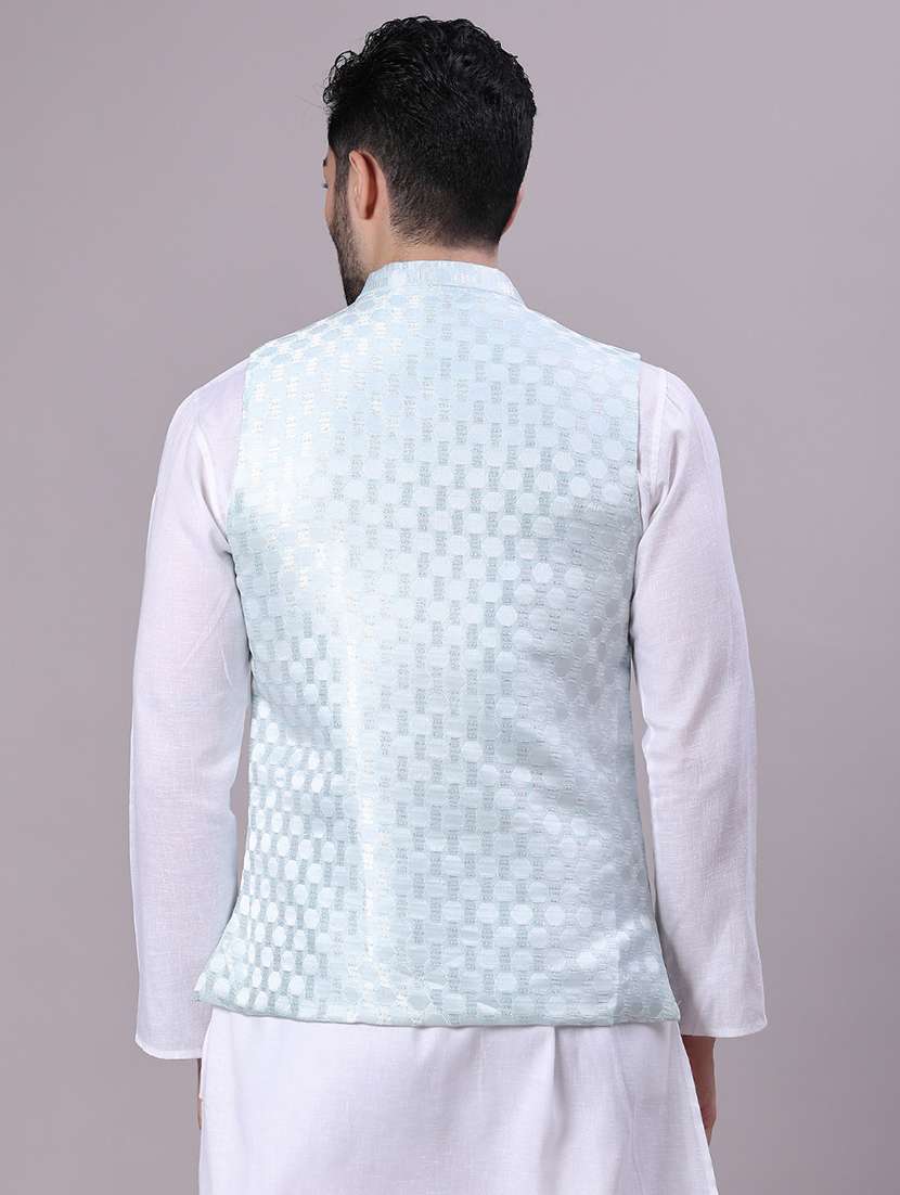 men self design mandarin neck regular fit nehru jacket - 22141353 -  Standard Image - 3