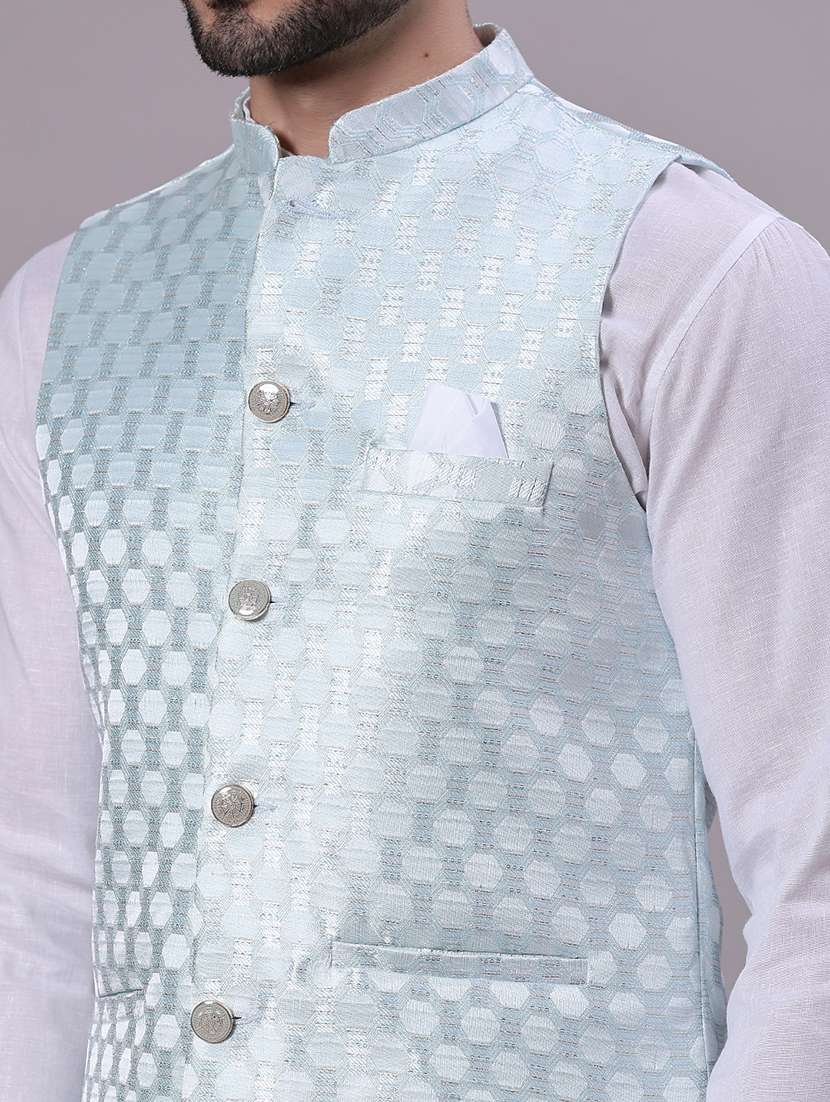 men self design mandarin neck regular fit nehru jacket - 22141353 -  Standard Image - 5