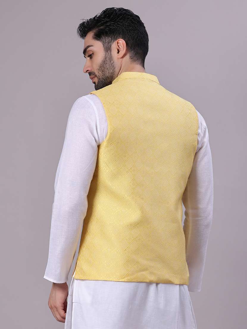 men self design mandarin neck regular fit nehru jacket - 22141354 -  Standard Image - 3
