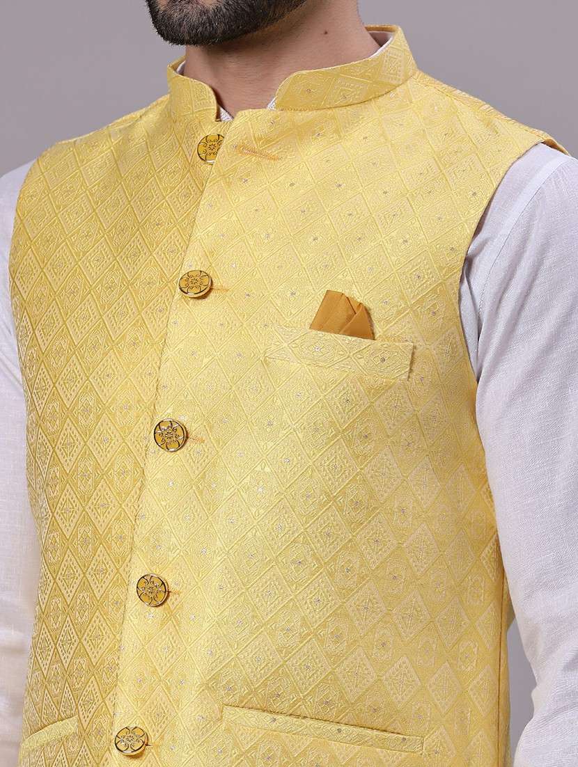 men self design mandarin neck regular fit nehru jacket - 22141354 -  Standard Image - 5