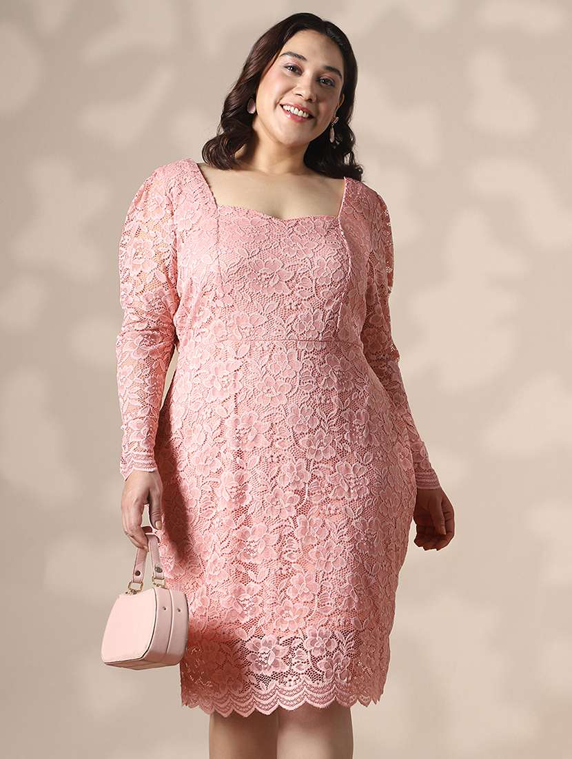 globus gloplus gloplus women pink sweetheart neck puff sleeves floral lace scalloped hem plus size sheath party dress