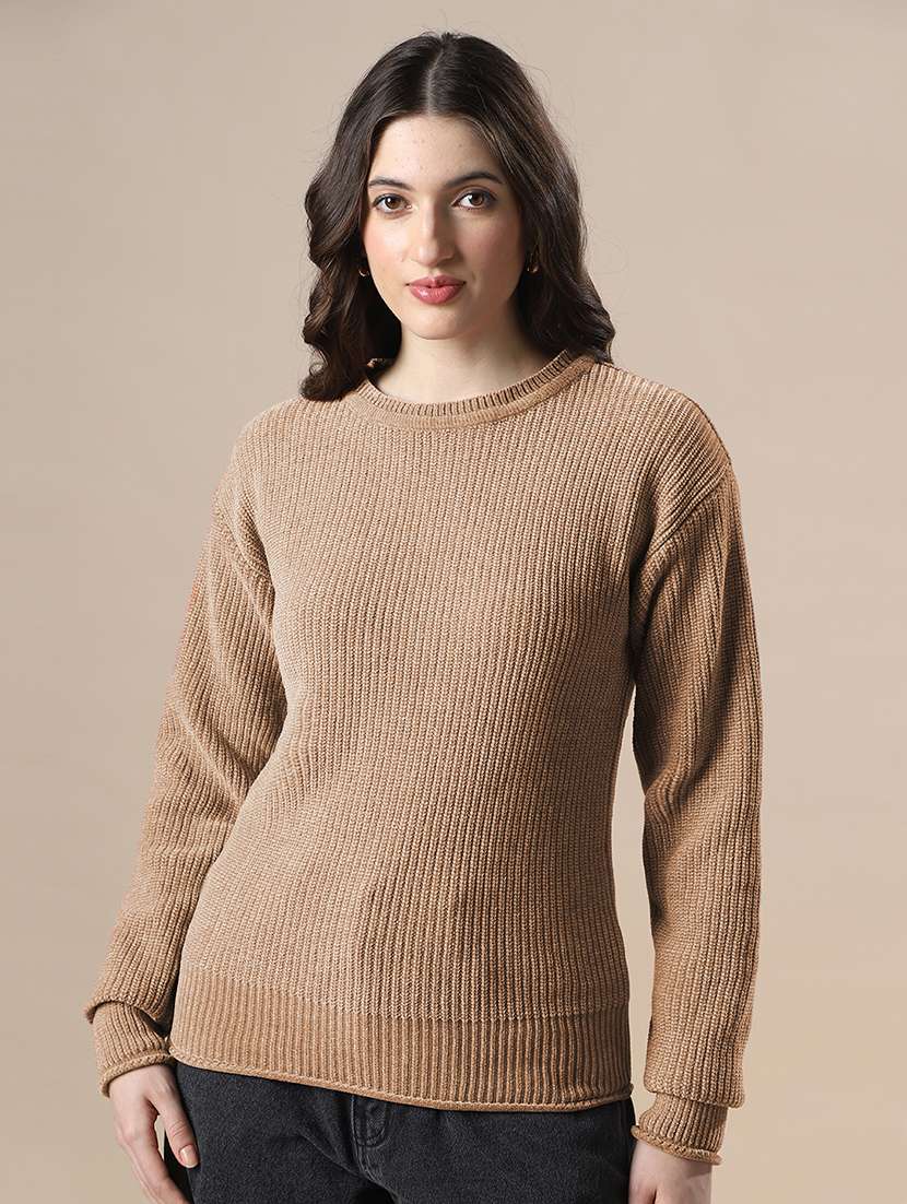 women solid long sleeve pullover