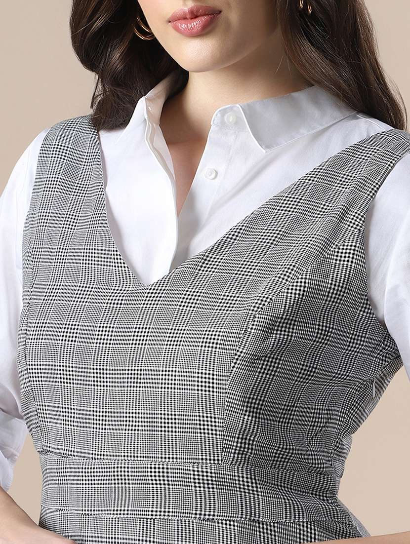 women checkered sleeveless fit & flare dress - 22141403 - Standard Image - 3