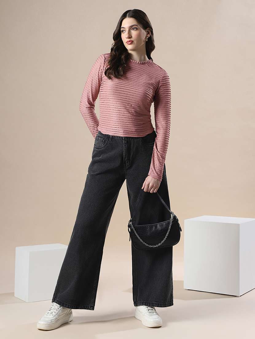 globus women pink self design high neck full sleeves knitted top - 22141413 -  Standard Image - 3