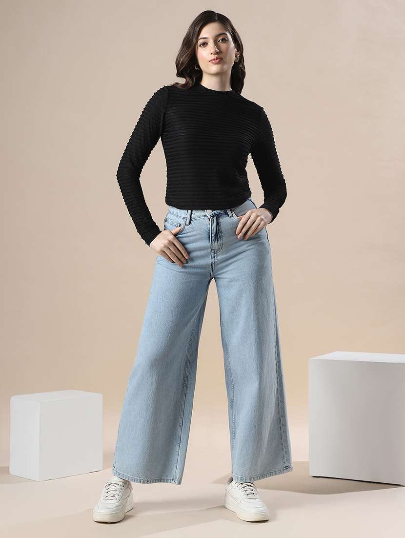 globus women black self design high neck full sleeves knitted top - 22141414 -  Standard Image - 3