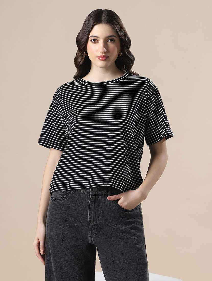 women striped short sleeve boxy t-shirt