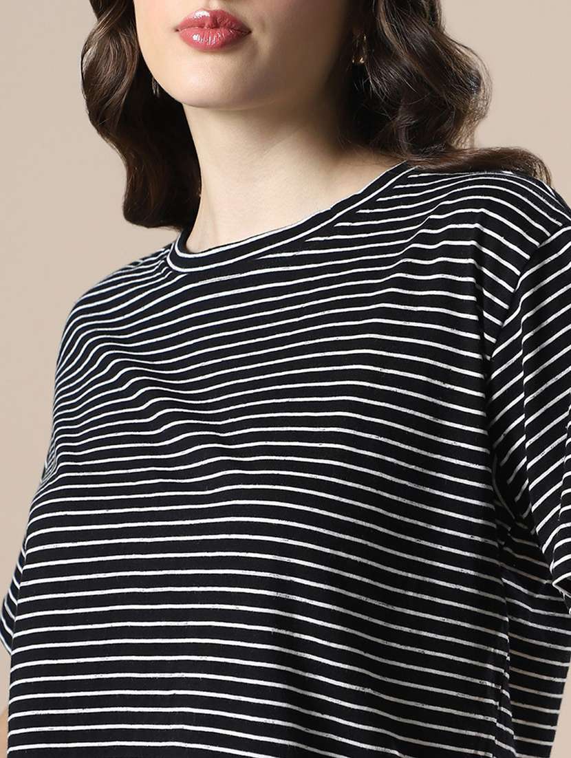 women striped short sleeve boxy t-shirt - 22141418 - Standard Image - 3