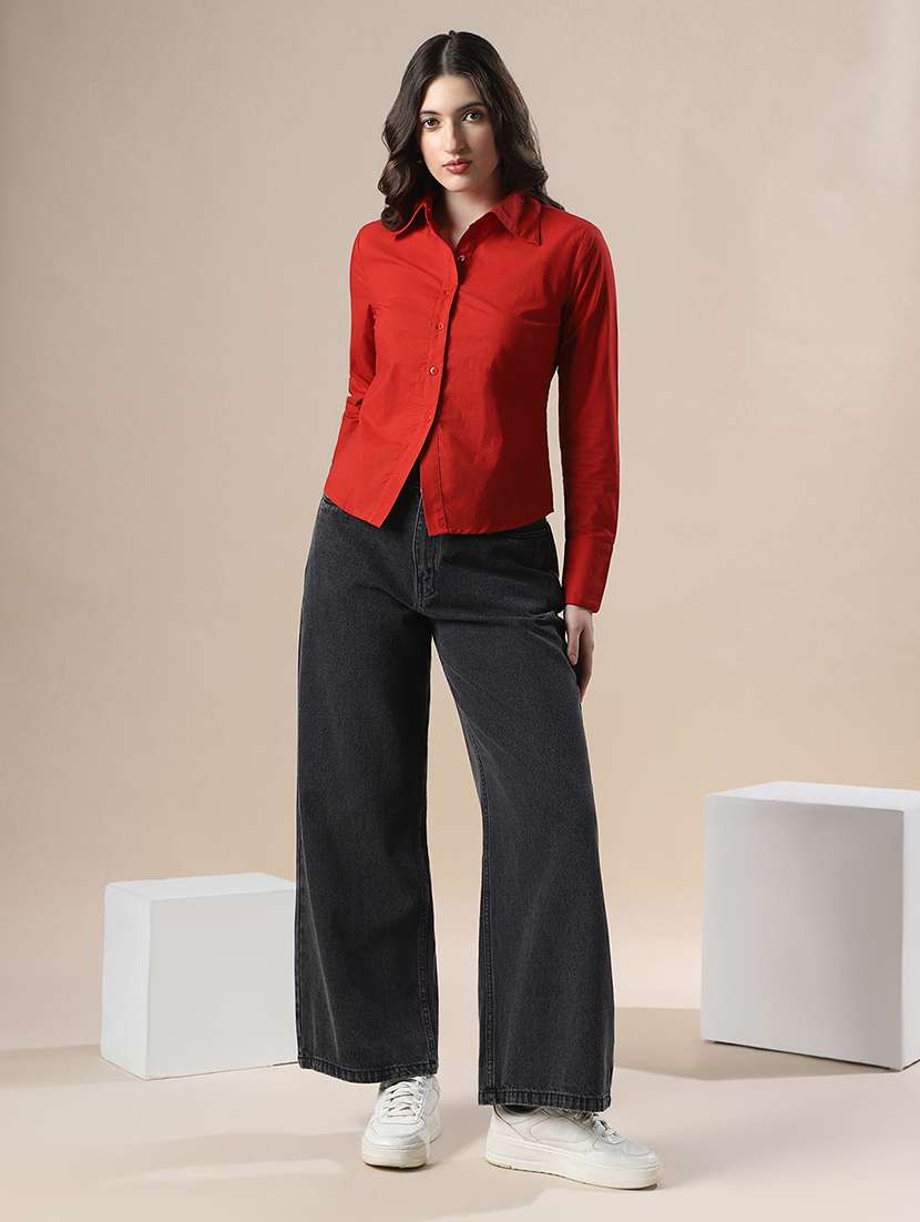 women solid collared long sleeve back tie shirt - 22141420 - Standard Image - 3