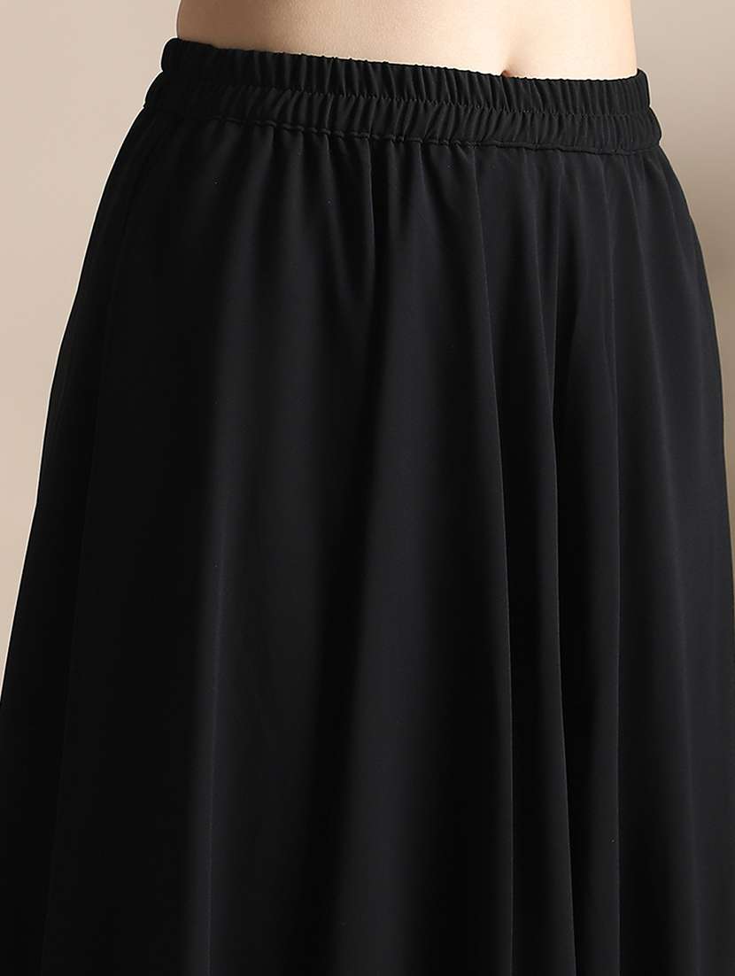 globus women black one shoulder extended sleeves asymmetric hem bandhani printed kurta with flared palazzos fusion coords set - 22141428 -  Standard Image - 5