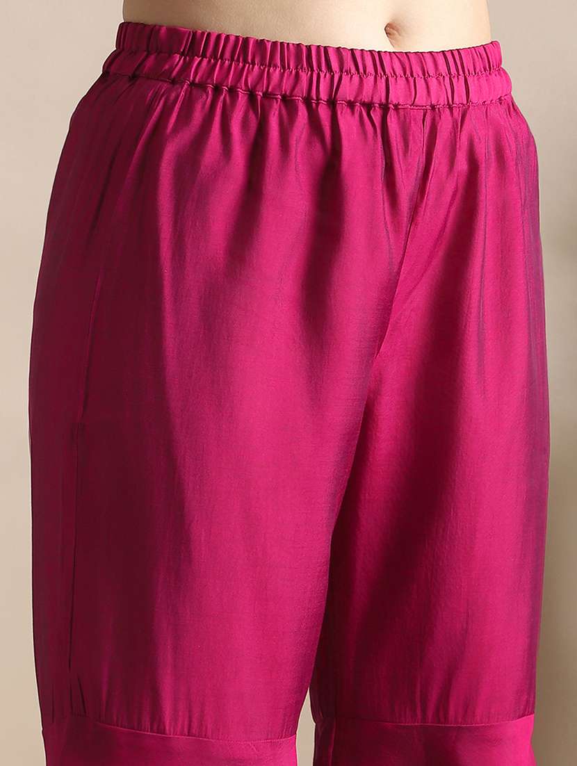 globus women fuchsia sequin embroidered yoke flared hem tunic with sharara & chocker dupatta festive set - 22141430 -  Standard Image - 5