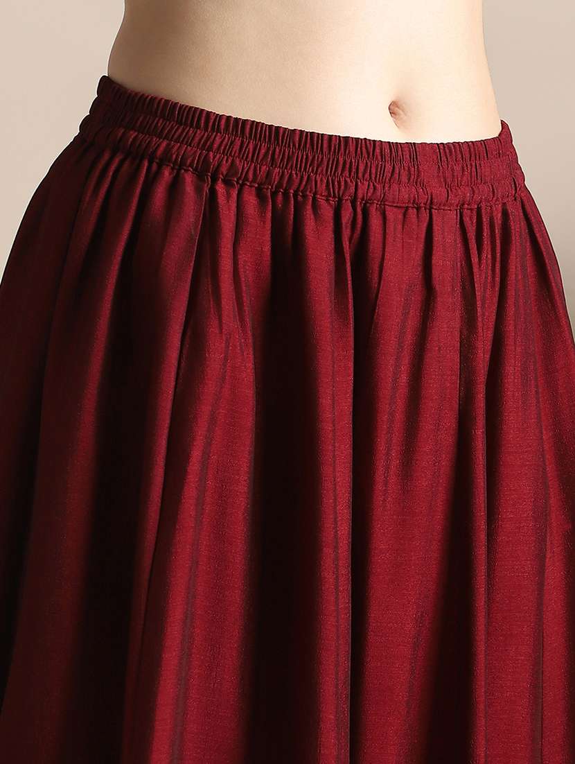 globus women maroon sequin embroidered yoke v-neck tunic with gotta lace flared hem skirt & fringed lace dupatta festive set - 22141431 -  Standard Image - 5