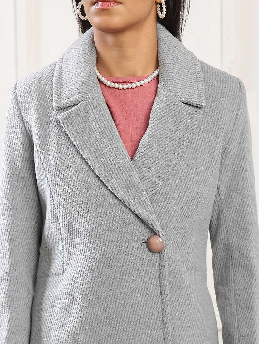 globus women blue notched lapel long sleeves striped self design 2 pockets hip length winterwear overcoat - 22141443 -  Standard Image - 5