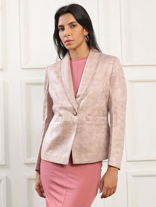 globus women pink shawl collar long sleeves self design 2 pockets winterwear overcoat - 22141450 -  Standard Image - 0