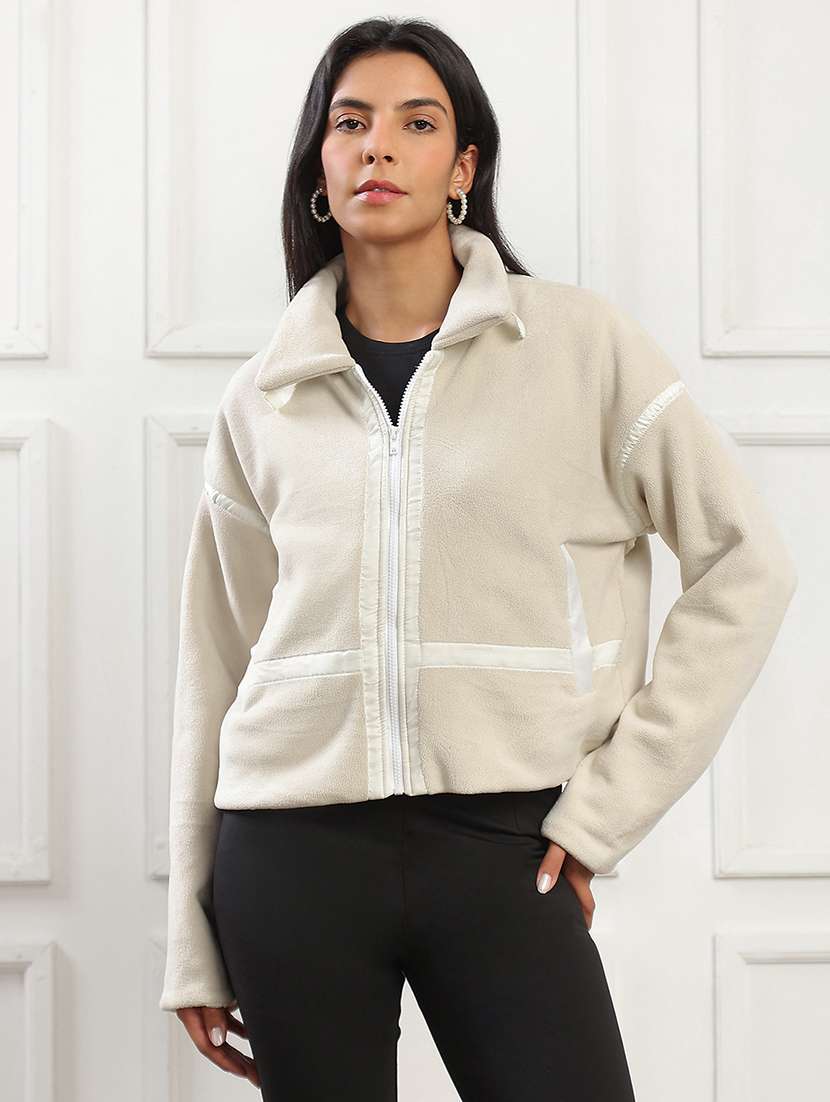 women solid collared long sleeve oversized jacket - 22141451 - Zoom Image - 0