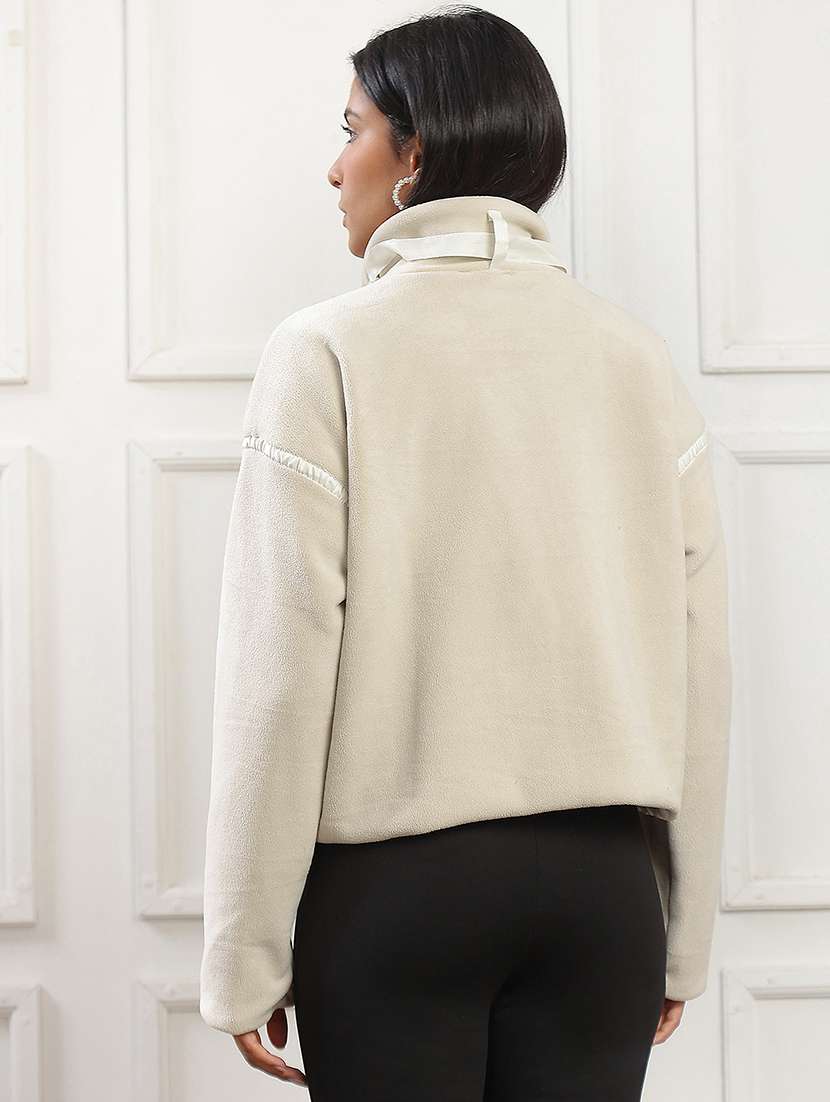 women solid collared long sleeve oversized jacket - 22141451 - Standard Image - 3