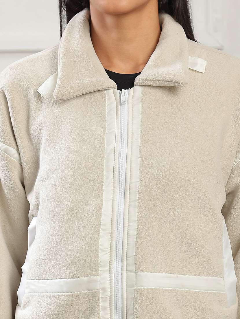 women solid collared long sleeve oversized jacket - 22141451 - Standard Image - 5