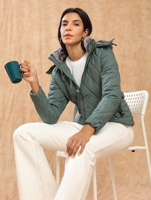 women solid long sleeve quilted jacket - 22141465 -  Standard Image - 0