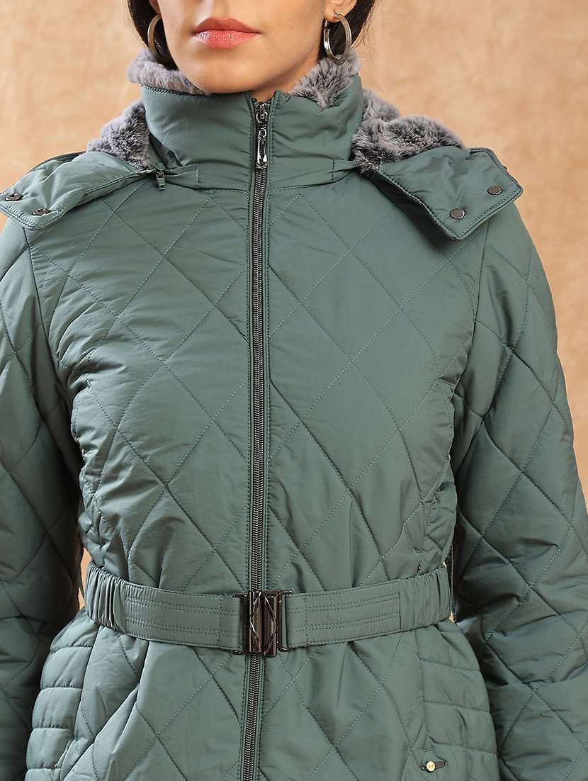 women solid long sleeve quilted jacket - 22141465 - Standard Image - 5