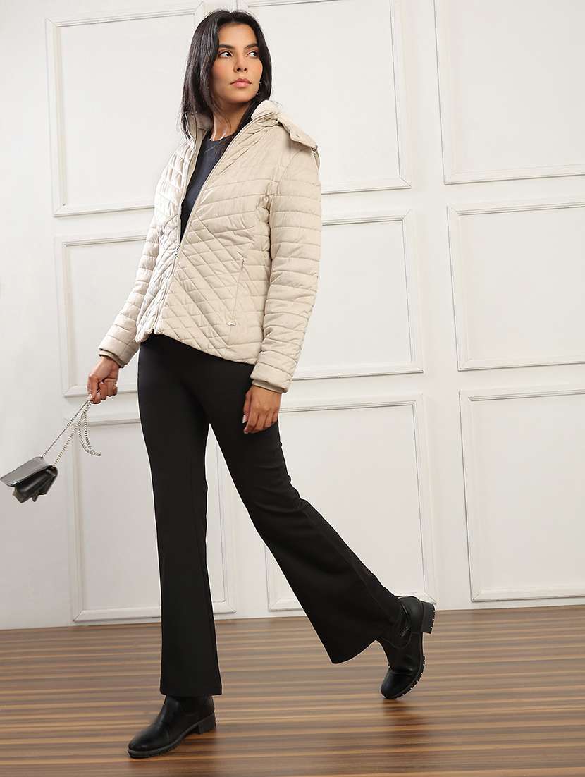 women solid long sleeve quilted jacket - 22141466 - Standard Image - 3
