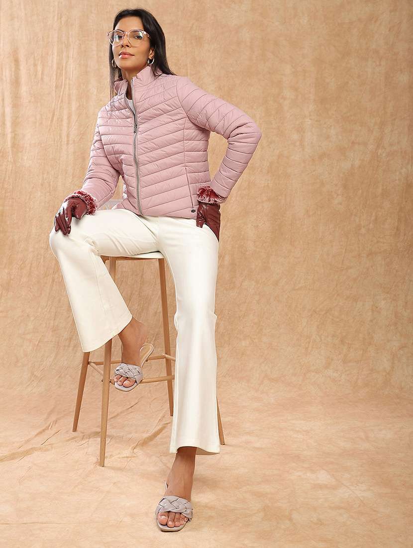 women solid long sleeve quilted jacket - 22141469 - Standard Image - 3