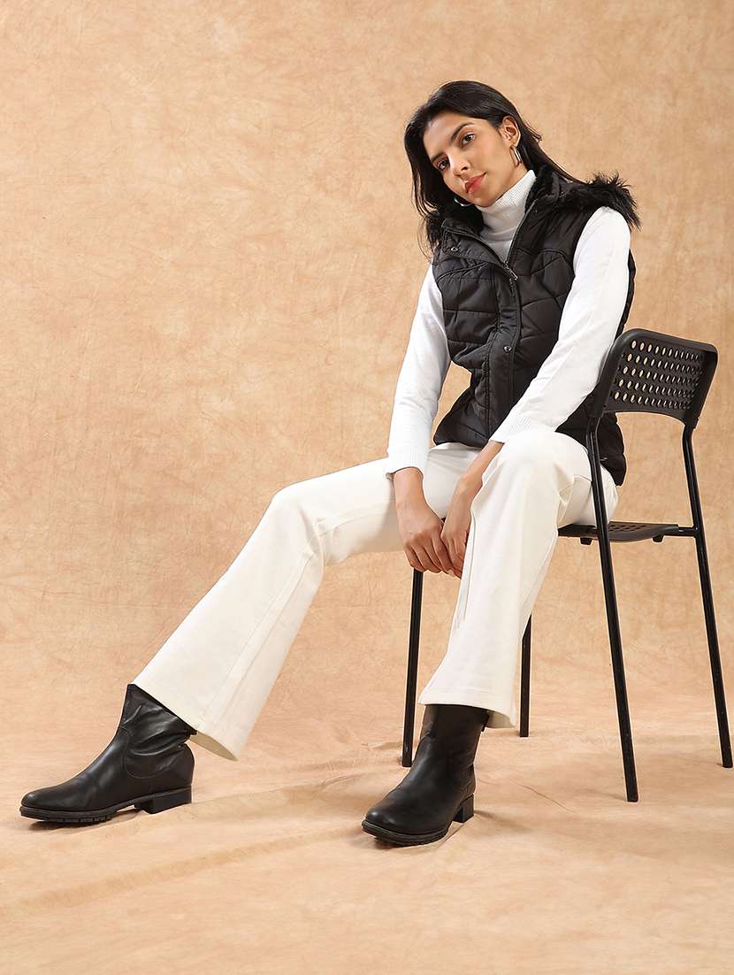 globus women black mock neck winter wear insulator puffer vest jacket with detachable faux fur hood - 22141471 -  Standard Image - 5