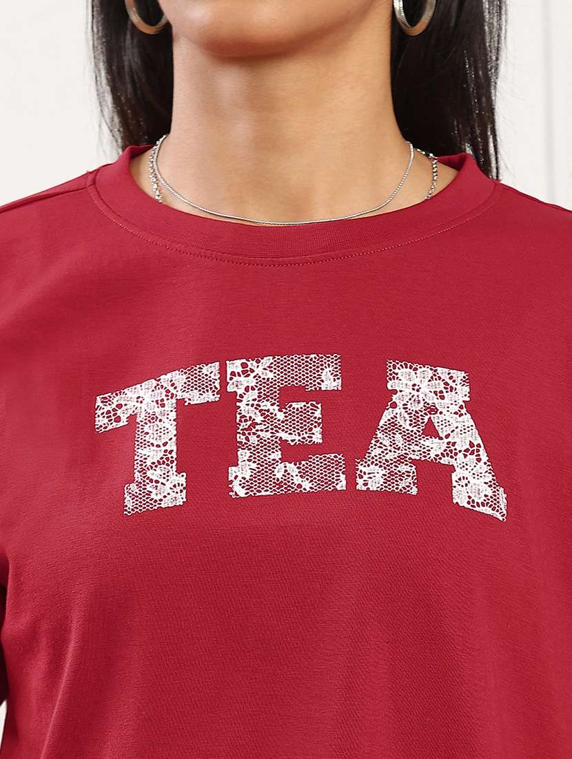 Globus Women Red Round Neck Short Sleeves Graphic Print Boxy Fit T-shirt - 22141480 -  Standard Image - 3