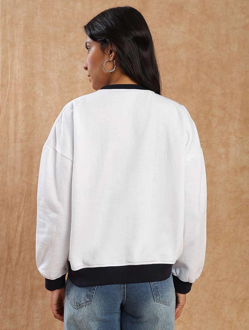 globus women cream graphic print drop shoulder sleeves round neck ribbed hem pullover sweatshirt  - 22141487 -  Standard Image - 3