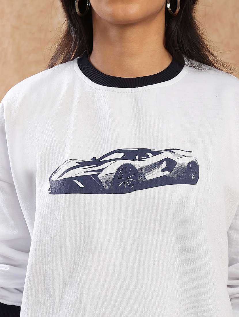 globus women cream graphic print drop shoulder sleeves round neck ribbed hem pullover sweatshirt  - 22141487 -  Standard Image - 5