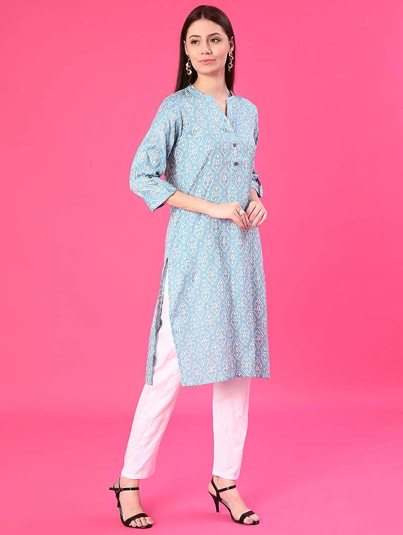 women printed three quarter sleeve straight kurta - 22141492 -  Standard Image - 3