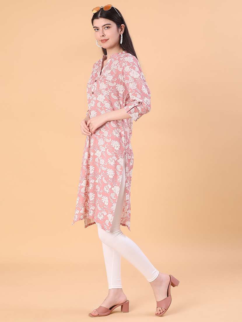 women floral printed three quarter sleeve straight kurta - 22141493 -  Standard Image - 3