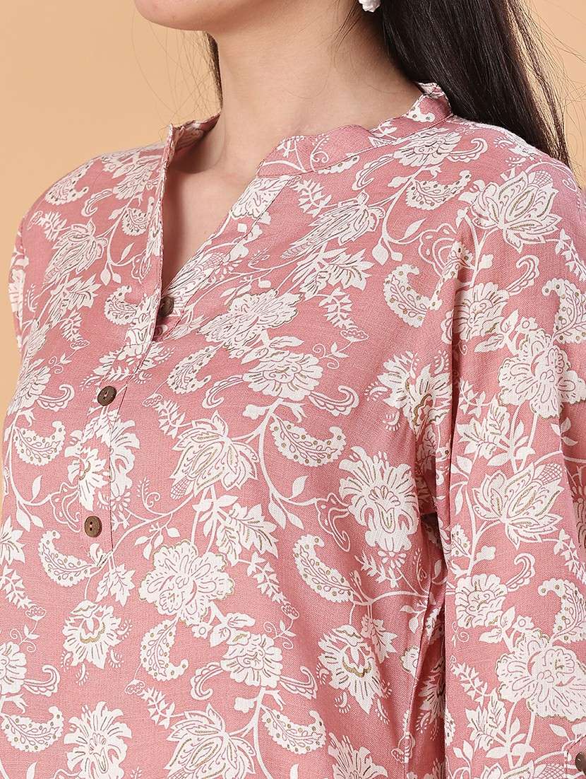 women floral printed three quarter sleeve straight kurta - 22141493 -  Standard Image - 5