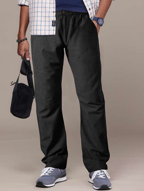 men solid mid rise flat front casual trouser - 22141586 -  Standard Image - 0